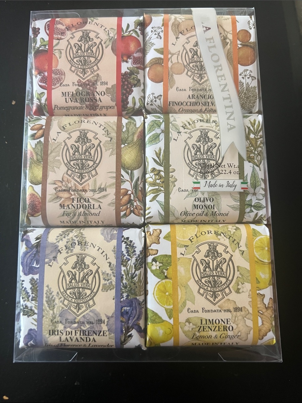 La Florentina Italian Luxury BarSoap 6 Pk Fig Lemon Orange Olive Pomegranate